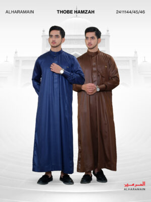AL Haramain Series Polyester Thobe Hamzah Jubah / Gamis Pria Remaja & Dewasa (2411144/45/46) | Hitam | Coklat | Biru Gelap